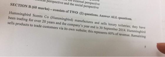 ve ne external perspective cal perspective and the social perspective SECTION B (60 marks)- consists of TWO (2) questions. An