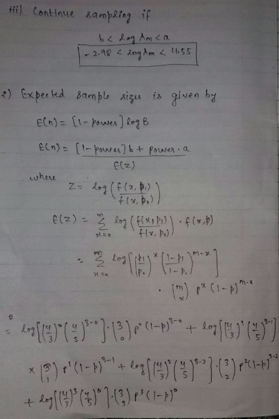 ii) Continue sampling if b Rog Ama Am L1.55 2.98 R) Expee ked Bample aigus given by eCn)= [1-powes) RoB eln)= (1-poN er) bt P