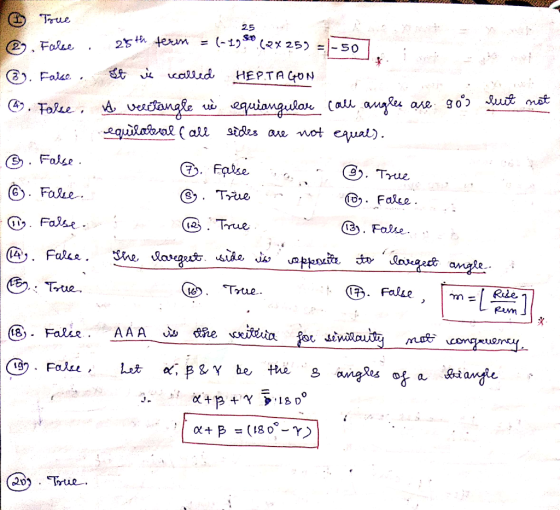 True 25 = (-1) 25 th term 25) =- 50 Falce HEPTAGON St vi calIid Faiao. g o ut mat Cau aules are equiongular vertangle equlaoa