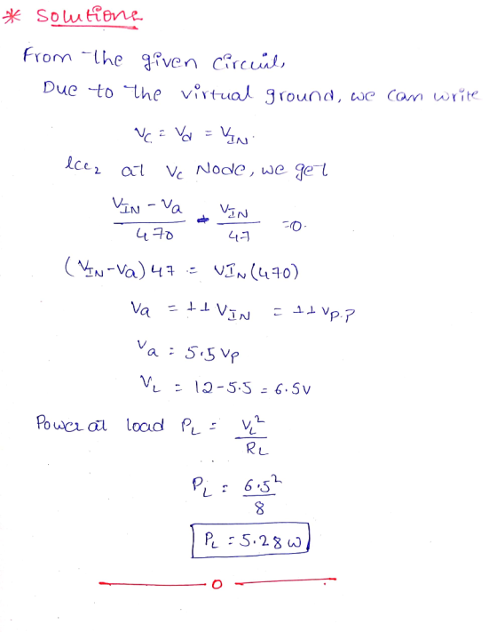 Solutone From he fven circuit, Due to the virtual 9round, wc Cam write gel We Vc Node at Na 47 VIN (40) N-Va4 Va NIATT V a 5