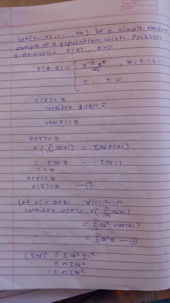FAGE NO CATE aiople sondom cample of a papulatio with Poisson distaibution letCx x2 X)be a Pro 3e o,1.2-- 1 roodider dito VaT