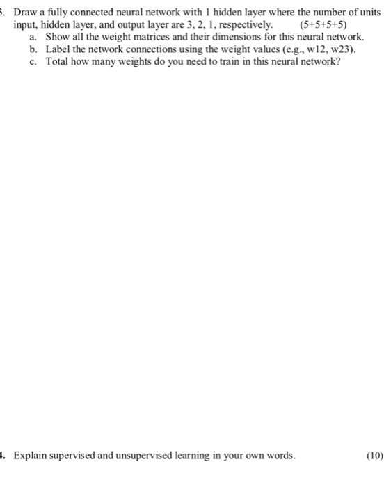 Draw a fully connected neural network with 1 hidden layer where the number of units input, hidden layer, and output layer are