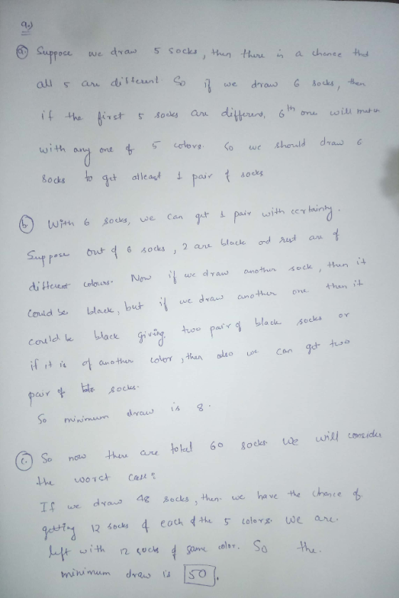 Sugrace we draw 5 Socks then thure a chenee thed J alu diftent So aaru G Bocks dras then twe if tha Birst dilterers, 6 o Caar