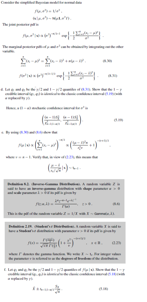 Consider the simplified Bayesian model for normal data The joint posterior pdf is ful, σ21 x)a(σ2,-/2-1 expl_jy.tx, _aPI The