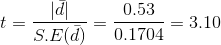 t=\frac{|\bar{d}|}{S.E(\bar{d})} = \frac{0.53}{0.1704} = 3.10