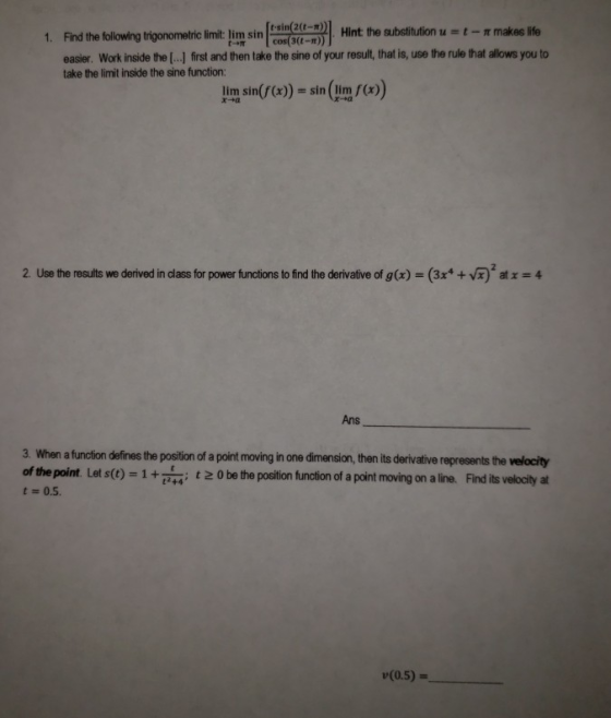 Find the following trigonometric limit: lim sin - Hint the substitution [((u-1)E)s01 u= t-n makes life 1. tm easier. Work ins