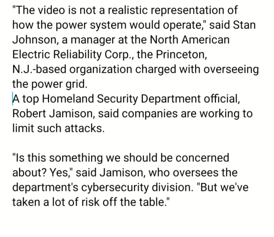 The video is not a realistic representation of how the power system would operate, said Stain Johnson, a manager at the Nort