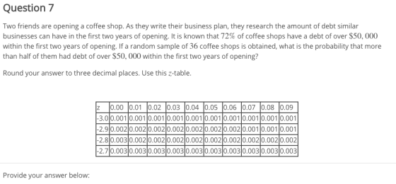 Question 7 Two friends are opening a coffee shop. As they write their business plan, they research the amount of debt similar