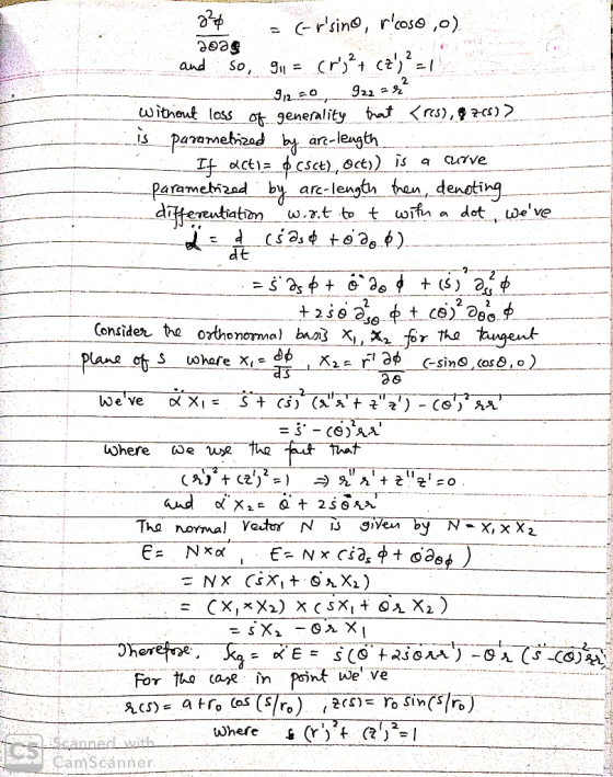rsino, rose,0) Seee So, 2 and 2 922 2 witheut loss o generality tat<rs), ) Parametizad by ar-length Csct, Oct)) is a by are-