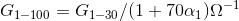 G_{1-100}= G_{1-30}/(1+70 \alpha _{1})\Omega ^{-1}