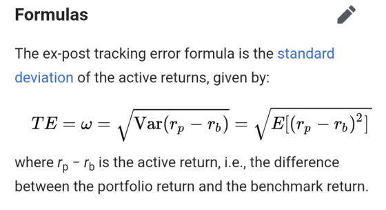 Formulas The ex-post tracking error formula is the standard deviation of the active returns, given by where rp - b is the act