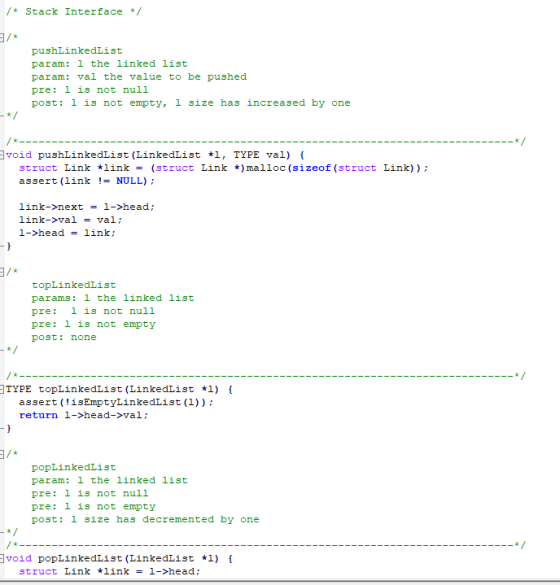 / Stack Interface/ pushLinkedList param: 1 the linked list param: val the value to be pushed pre: l is not nul] post: 1 is no