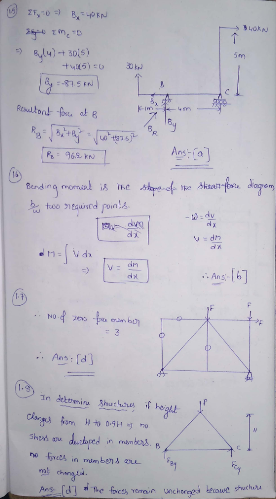 By 40KN 40kN 0=wz 30(5) 5m ylu) t405) 0 -) 30 k -87.5 EN Rexultonl fora at B 40 -1(875) Ans (a] 96.2 KN moment is the Bending