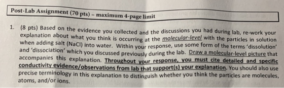 Post-Lab Assignment (70 pts) - maximum 4-page lim it the discussions you had during lab, re-work your (8 pts) Based on the ev