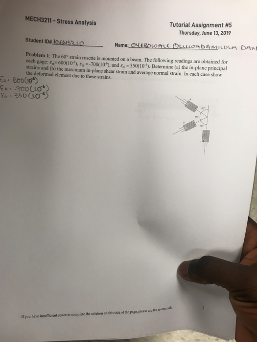MECH3211-Stress Analysis Tutorial Assignment #5 Thursday, June 13, 2019 Student ID# 1ofeI52 LO Name:O4BOLOALE OLULOADAMILULA