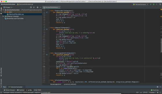alculusCalculator [~/PycharmProjects/alculusCalculator] - ..CalculusCalculator. py [alculusCalculator] alculusCalculator Calc