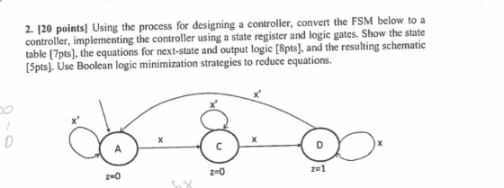 2. 120 points] Using the process for designing a controller, convert the FSM below to a controller, implementing the controll