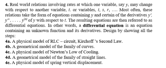 4. Real world relations involving rates at which one variable, say y, may change with respect to another variable, t. or vari