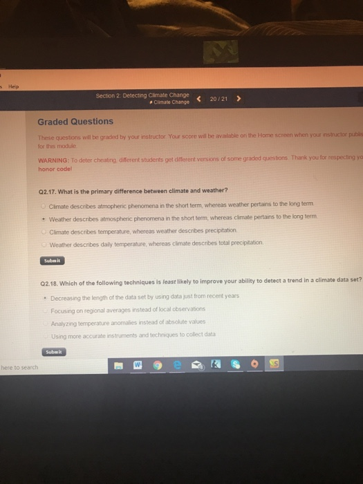 Section 2. Detecting Climate Change Climate Change20/21 Graded Questions These questions will be graded by your instructor Yo