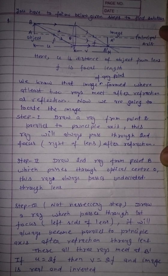 PAGE NO. AOu have to felle DATE belos givenAheps to fnd doluton A 0biect Image -nineipst AXI8 A Heres distance f abjeat frum