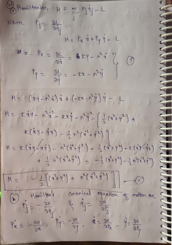 Hamiltowiary H i tohere He PitRy -L &kY - K H-Kiy 22 + H- + 2 M 1 2 Hani Hons Cononital equatou motton re H He B