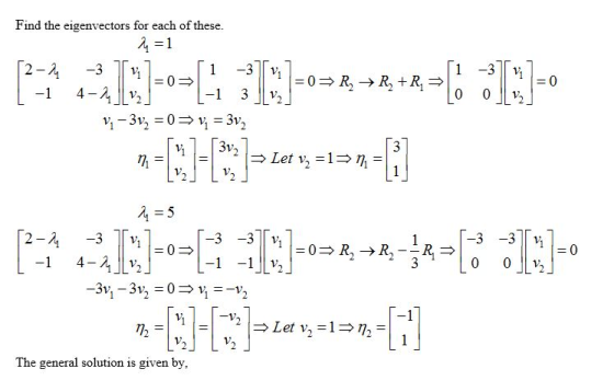 Find the eigenvectors for each of these 3v, The general solution is given by