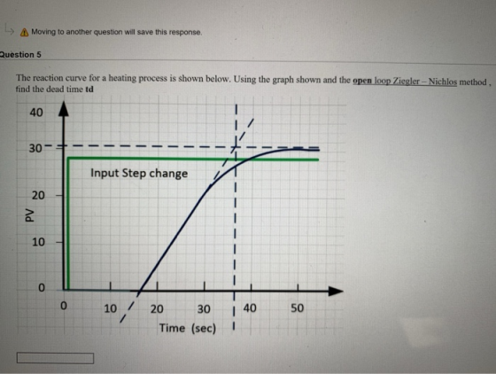 a) Moving to another question will save this response. Question 5 The reaction curve for a heating process is shown below. Us