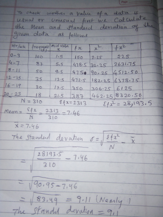 Page wether a To check Value of a ddata is Cnusual fivst URuad r wen Calcul ate ofhe Mean and ptandendldeviation af gIean des