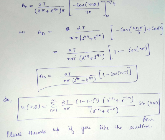 ST A, -CoA(4ne) 4n T (in+) Cos(nn) a T nT (a1+) 1-Con An 11 4n do u(r,0)- T -4n (1-(-1)) n- (aunt) Sin (4ne) Ar Rolutien Lice
