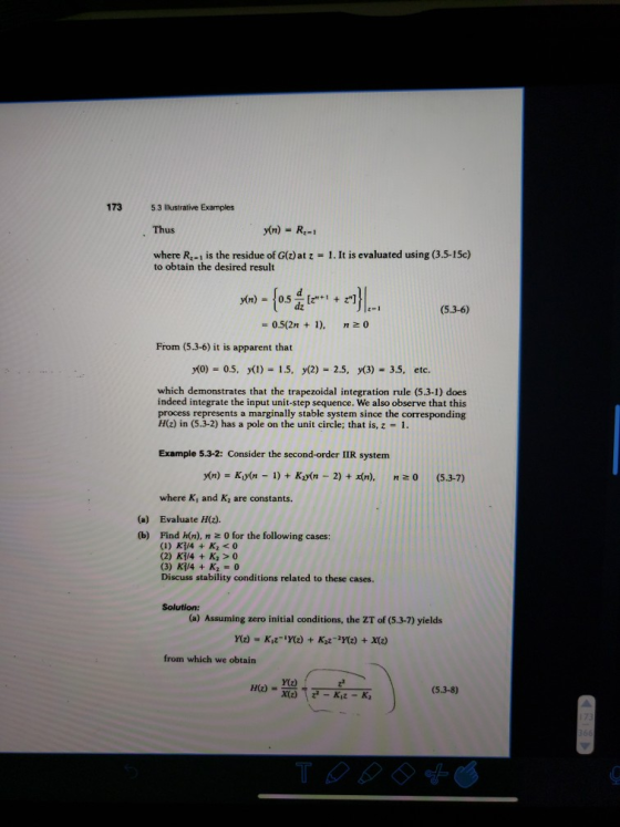 173 5.3 Inustrative Examples . Thus y(n)-R-1 where R-i is the residue of G(z) at z 1. It is evaluated using (3.5-15c) to obta
