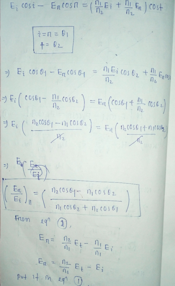 Ii 乙 2. 2. Ei I From eqn n1 几 put it in en