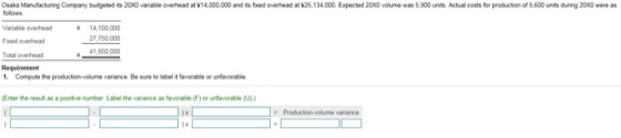 ka Mandactu ng Con any budgeted its 2000 var able o erhead at ¥14 000 000 and its f ed overhead at W25 134,000 Expected 2000