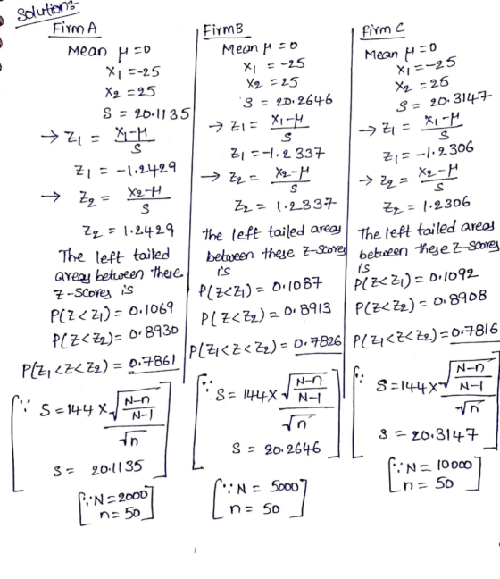 Solutions Fim A FirmB Firm c Mean Mean Mean H0 X2 25 X2 = 25 S = 20.1135 3147 S= 20 ZIXI-H 1 Z1 2 337 Z -2306 X2-H S H-GX 233
