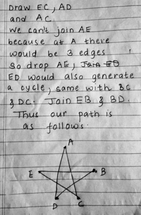 and A c We cant because at. A there ED Would also generate a cycle same with Bc ur path is OLA as fallovos