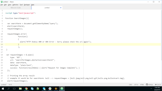 untitled-Atom File Edit View Selection Find Packages Help Welcome Guide untitled <script type=text/javascript> function Sea