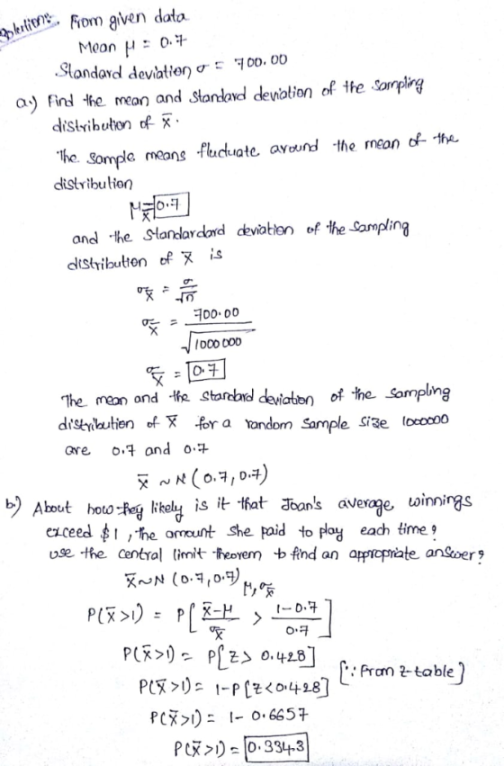 Fiom given data ne Standard devationơ a-) Fird-he mean and Standard deuolion of ㅓhe Samping distributor) . he. Somple means