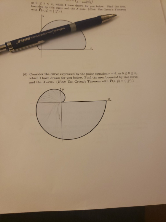 1-Cos(24) as O t 7, which I have drawn for you below. Find the area bounded by this curve and the X-axis. (Hint: Use Greens