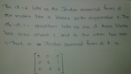 to eigenvalue a.Tha 그 } Condi hon tells us one c茫toese blocks nas si:e at-east 2, and So tne otわev has gze