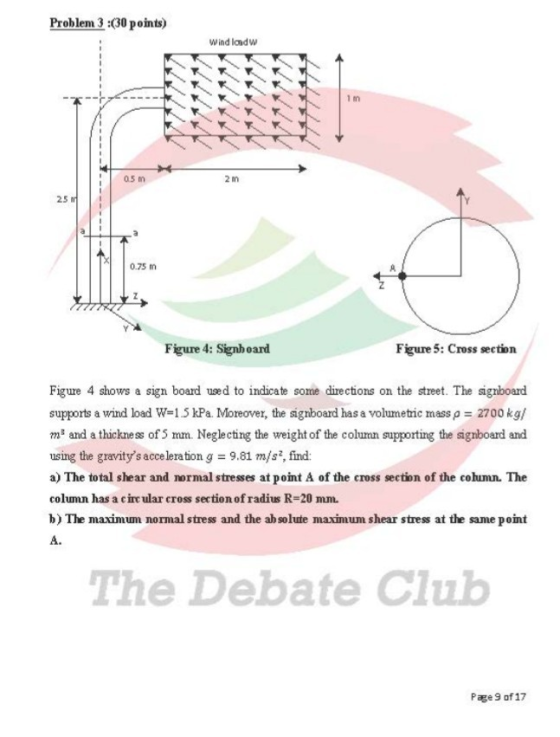 Problem 3 :30 points) Wind laadw 1 m 05m 2 m 25 0.75 m Figure 4: Signhoard Figure 5: Cross section Figure 4 shows a sign boar