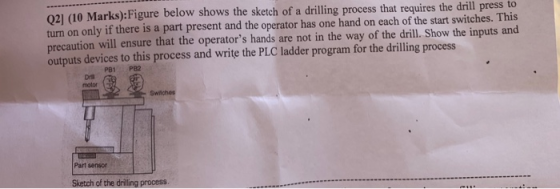 02] (10 Marks):Figure below shows the sketch of a drilling process that requires the drill press to turn on only if there is