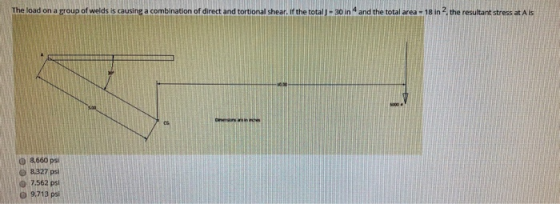 The load on a group of welds is causing a combination of direct and tortional shear. If the total1- 30 in 4 and the total are