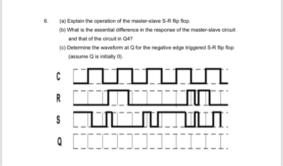 6. (a) Explain the operation of the master-slave S-R flip flop. (b) What is the essential difference in the response of the m