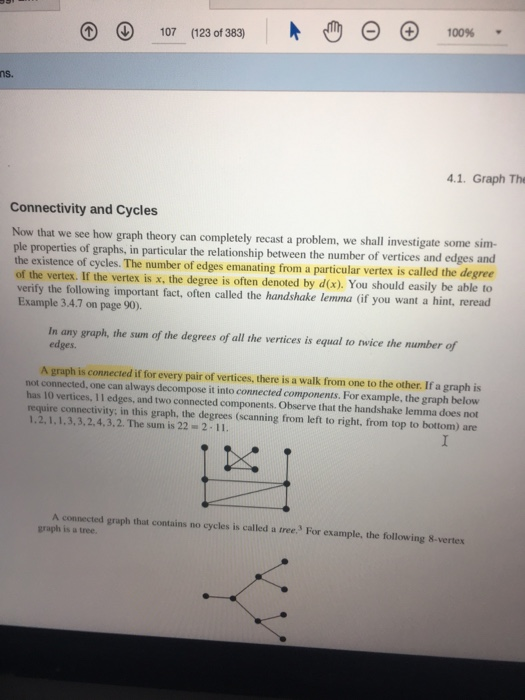 Θθ 100% ト ④ (123 of 383) 107 0 107 (123 of 383) ns. 4.1. Graph The Connectivity and Cycles Now that we see how graph theory c