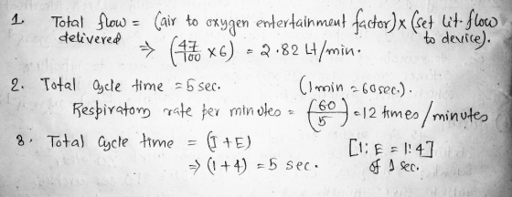 Total ow(air to crygen entertainmaut facor)x (set it floco 2.82 4/min to devite). tetivered (1 X6) (min 60sec) 12 tmeo/minute