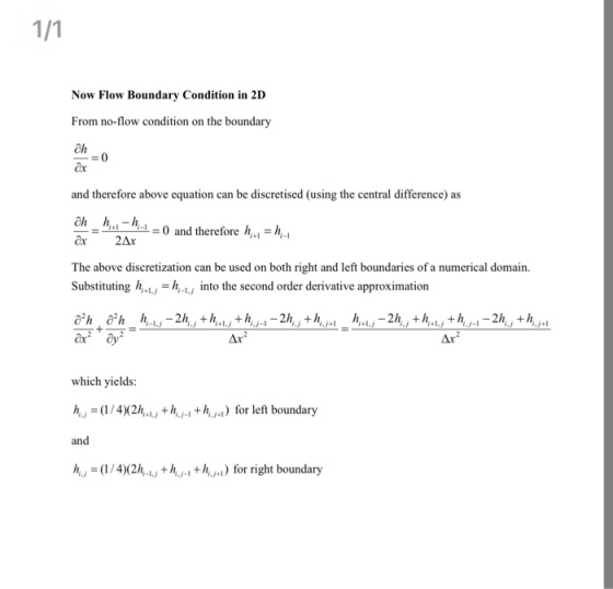 Now Flow Boundary Condition in 2D From no-flow condition on the boundary сх and therefore above equation can be discretised (