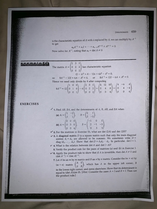 Determinants 659 is the characteristic equation of A with λ replaced by /L we can multiply by A-1 to get o get Now solve for