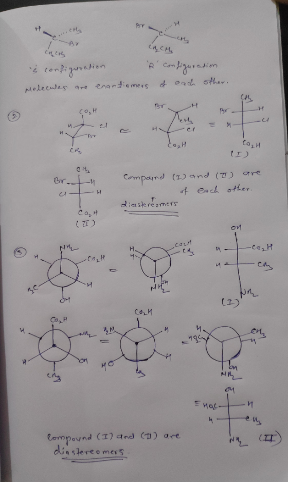 PT CH CH contignation ther ch engndiomersd Molecules are Br Co,H Psr и CozH gre ( 9nd (T) Compand Br t each other. diasteream