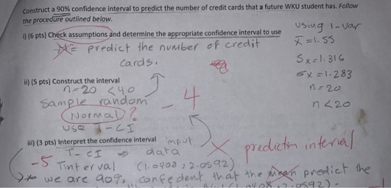 Construct a 90% confidence interval to predict the number of credit cards that a future WKU student has. Follow the procedure