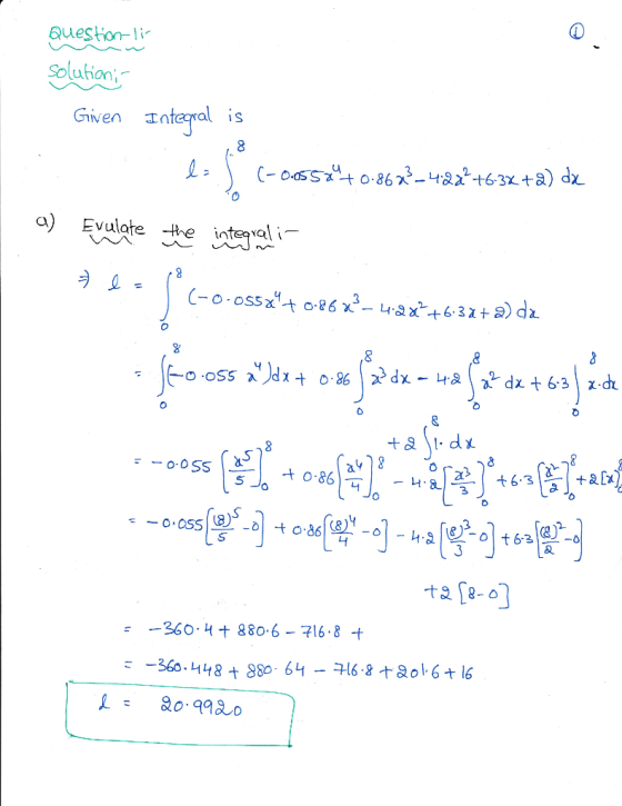 Questionli Solution Given Intarals a) Evulate the interal i 너 86 12 [8-0]