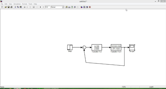 untitled* File Edit View Simulation Format Tools Help 150 181003.536 s2+-1000 Transfer Fcn1 ー S+600 Step Transfer Fcn ope Rea